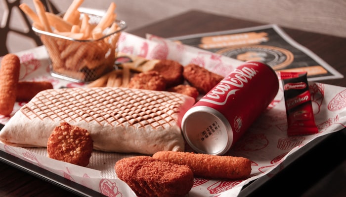 Plate with a Coke, French Fries, Ketchup, and Assorted Others